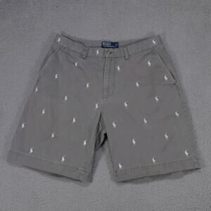Vintage POLO RALPH LAUREN Prospect Shorts Men 32 Chino Gray Pony All Over Print